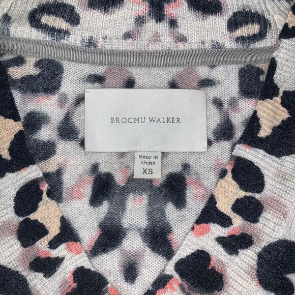 Brochu Walker 100% Cashmere Printed V-Neck Kelso Sweater Leopard Pullover - Picture 10 of 13
